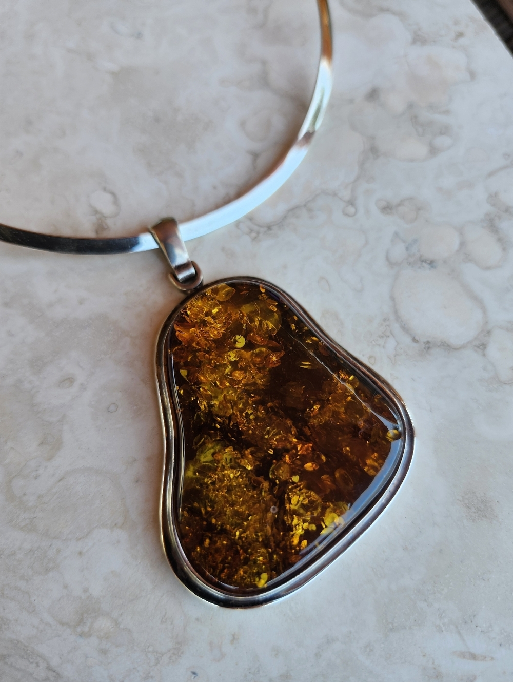 Sterling Silver HUGE amber Necklace